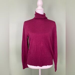 Gap Womens Sweater Plum Rose Turtleneck 100% Merino Wool Lightweight Large berry